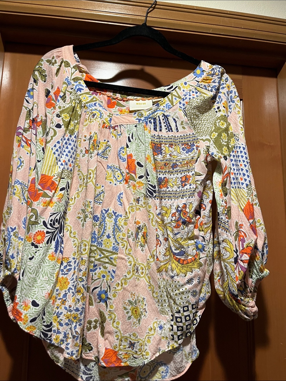 Maeve Women’s Pink Floral Patchwork Boho Blouse 3/4 sleeves